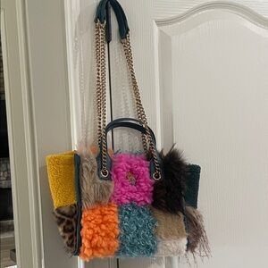 Kurt Geiger Multicolor Patchwork Fur Shoulder Bag
